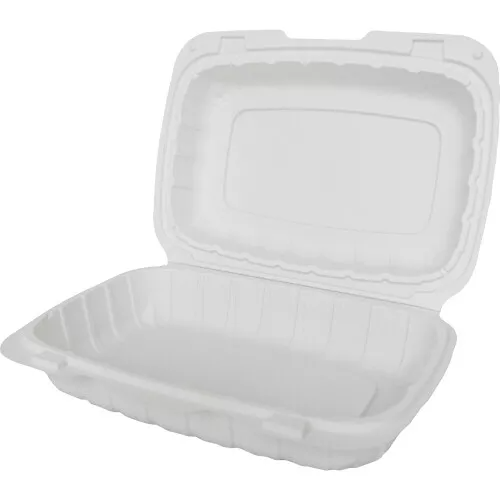 ITI TG-PM-96 9" x 6.5" White Plastic Hinged Container International Tableware