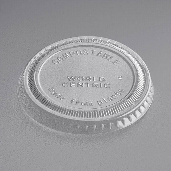 World Centric CPL-CS-9F PLA Lid for 4-9 oz Cold Cups and 2 oz Flat Portion Cup World Centric