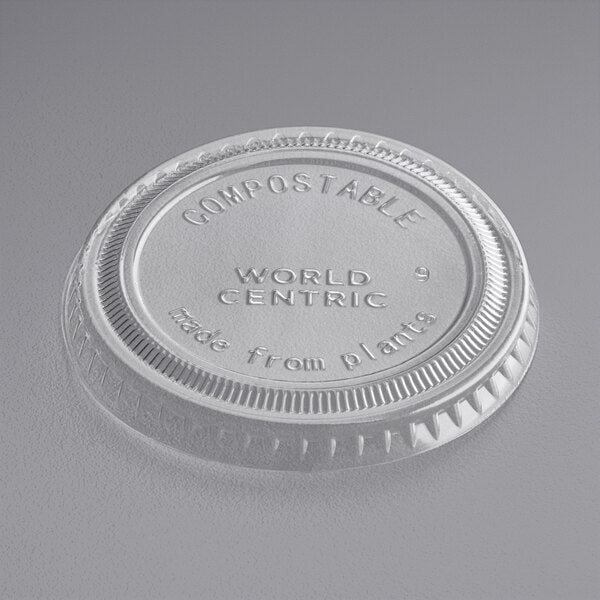 World Centric CPL-CS-9F PLA Lid for 4-9 oz Cold Cups and 2 oz Flat Portion Cup