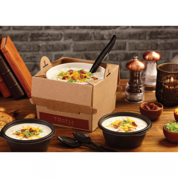 Sabert 9690N Stock Print Kraft 128 oz Soup-N-Serve Sabert