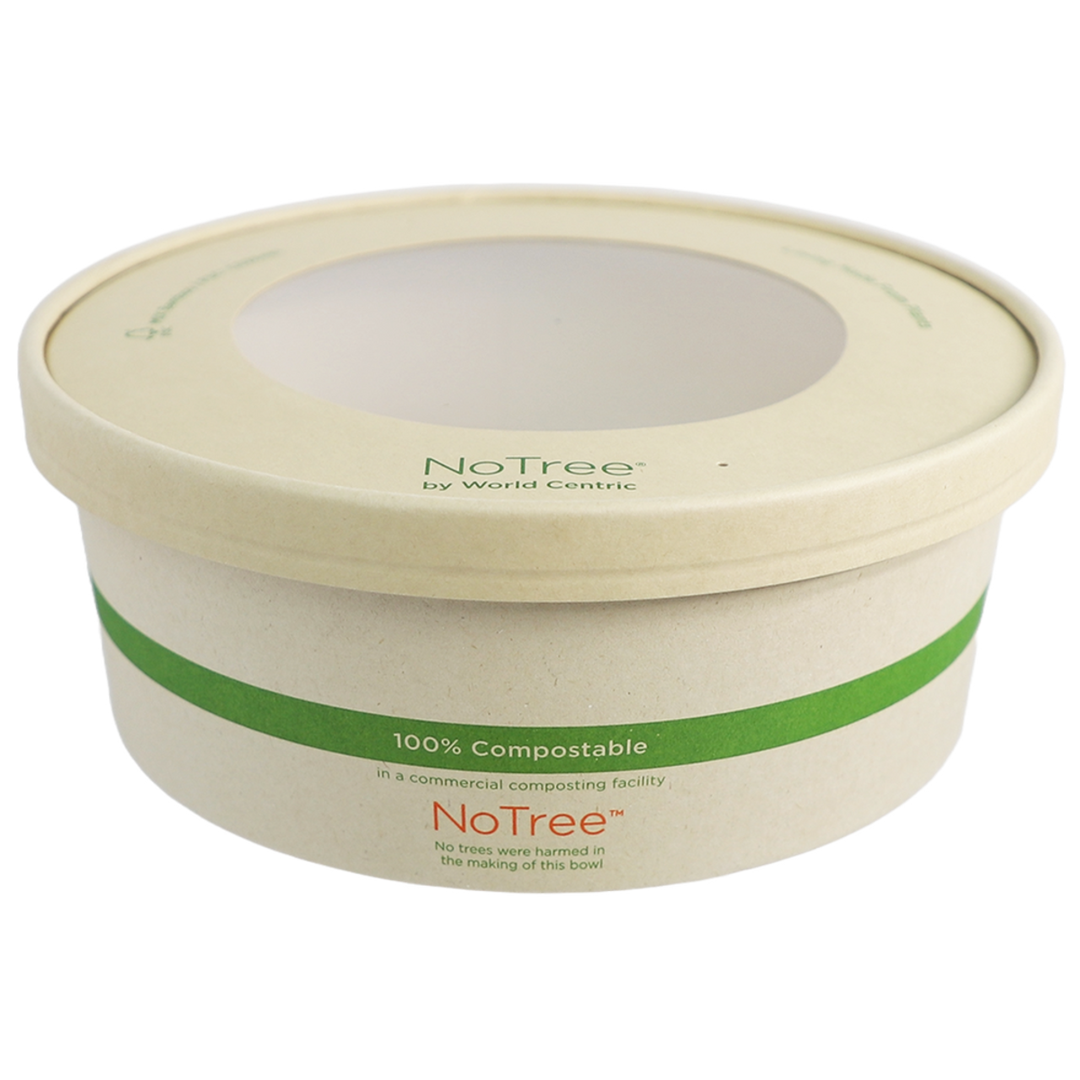 World Centric BOL-NT-42WW Paper Lid with PLA Window for 42 oz Wide Paper Bowl