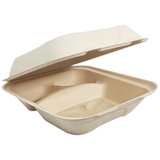 World Centric TO-SC-U8T-LFP Fiber 3 Compartment  Clamshell Food Box 8" x 8" x 3"
