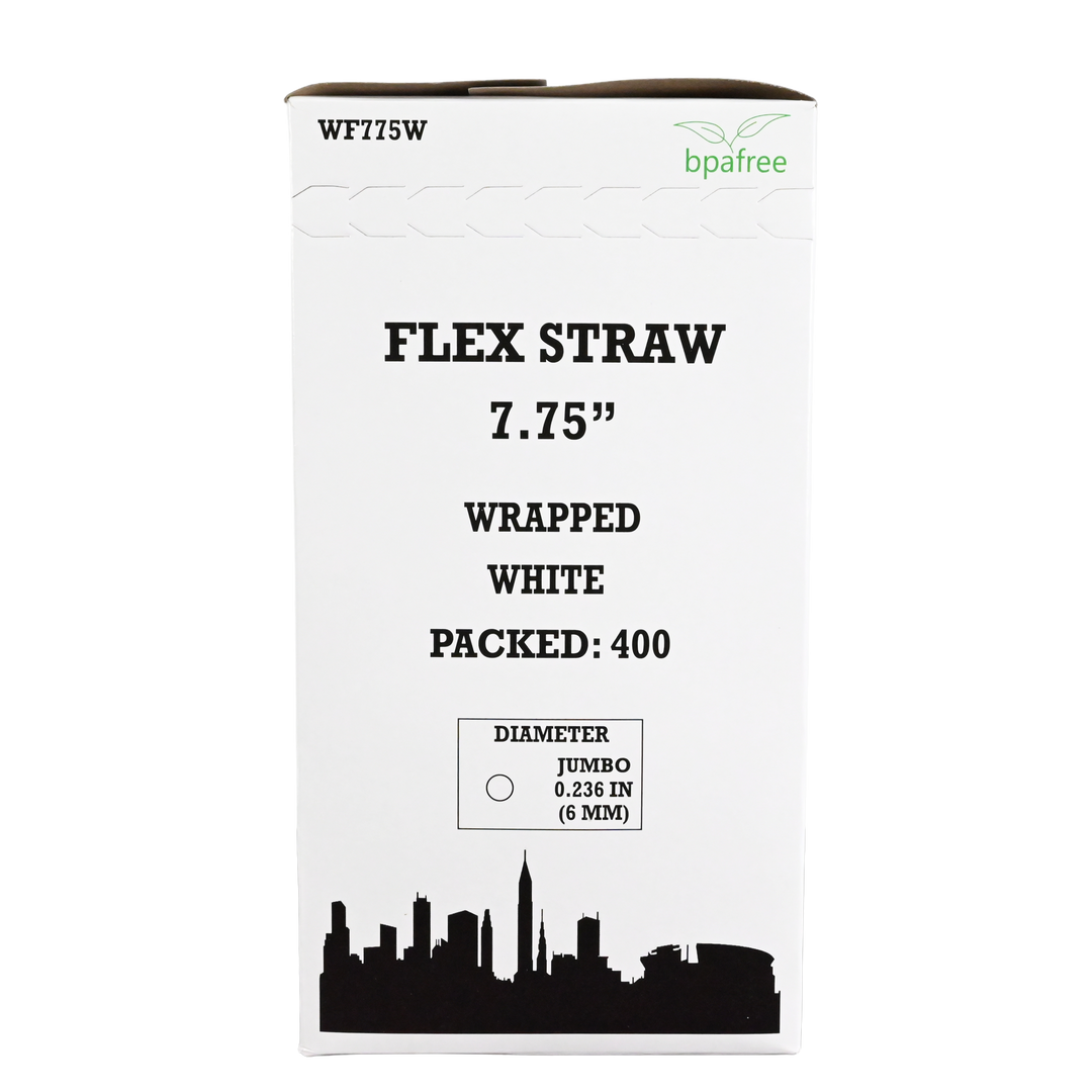 7.75" White Wrapped Flex Straw