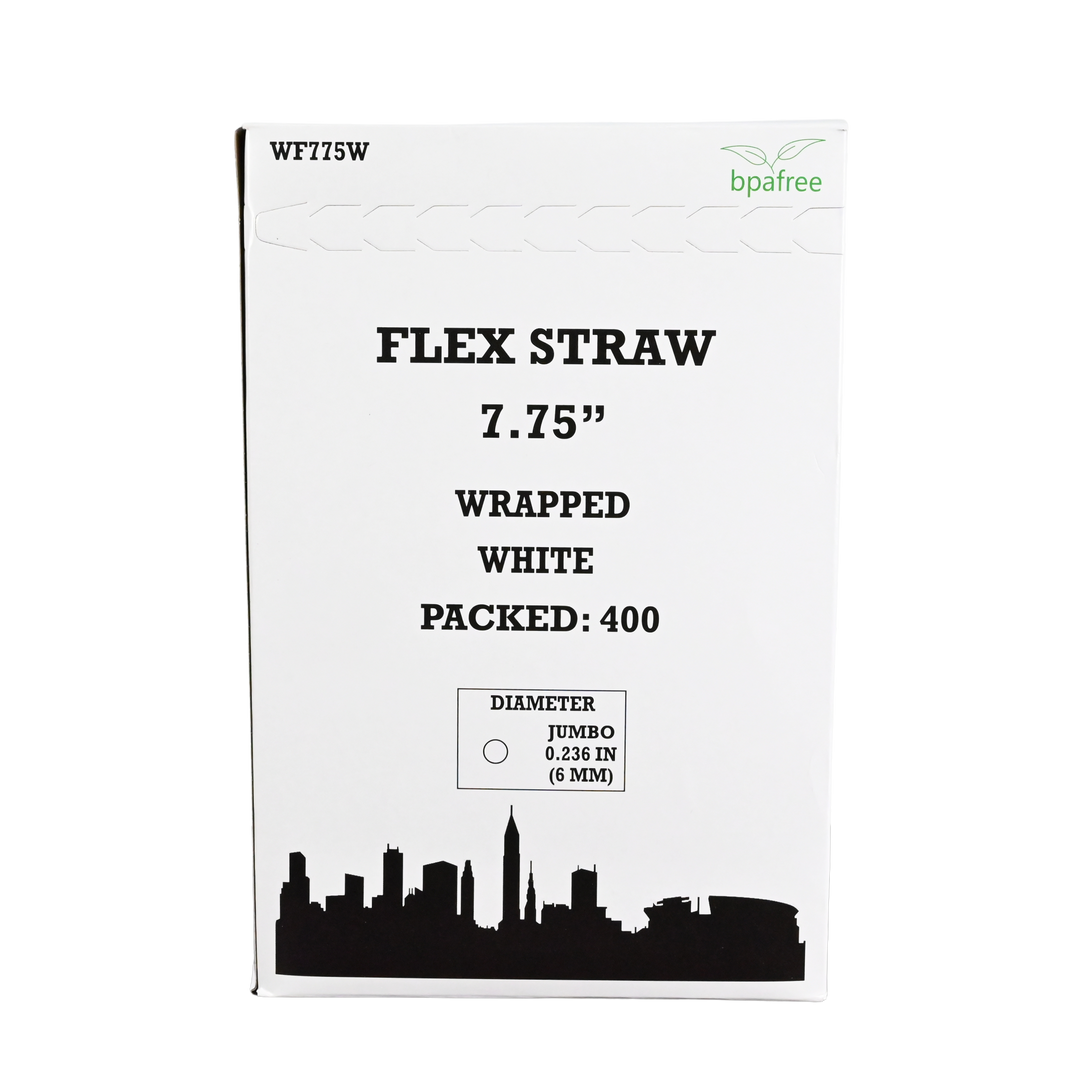 7.75" White Wrapped Flex Straw