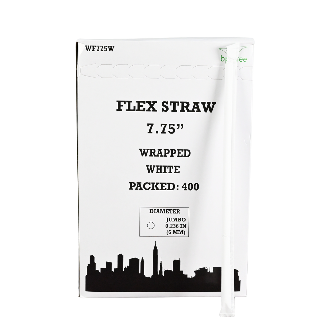 7.75" White Wrapped Flex Straw