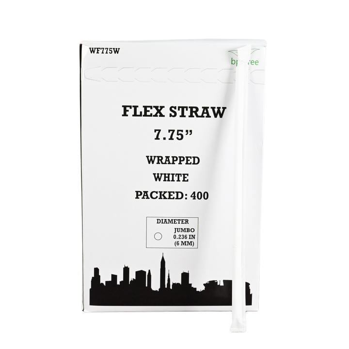 7.75" White Wrapped Flex Straw