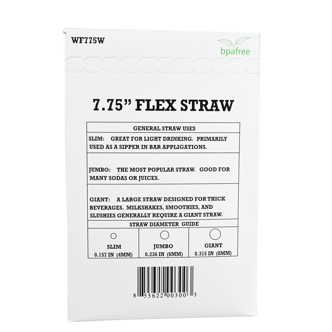 7.75" White Wrapped Flex Straw