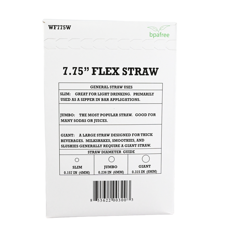 7.75" White Wrapped Flex Straw