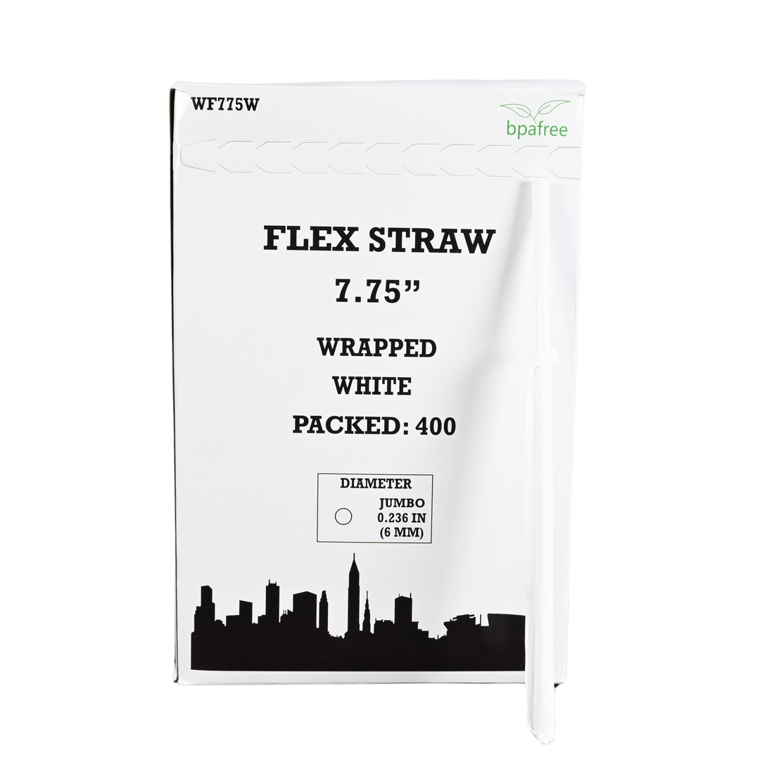 7.75" White Wrapped Flex Straw