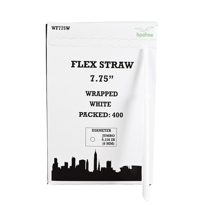 7.75" White Wrapped Flex Straw