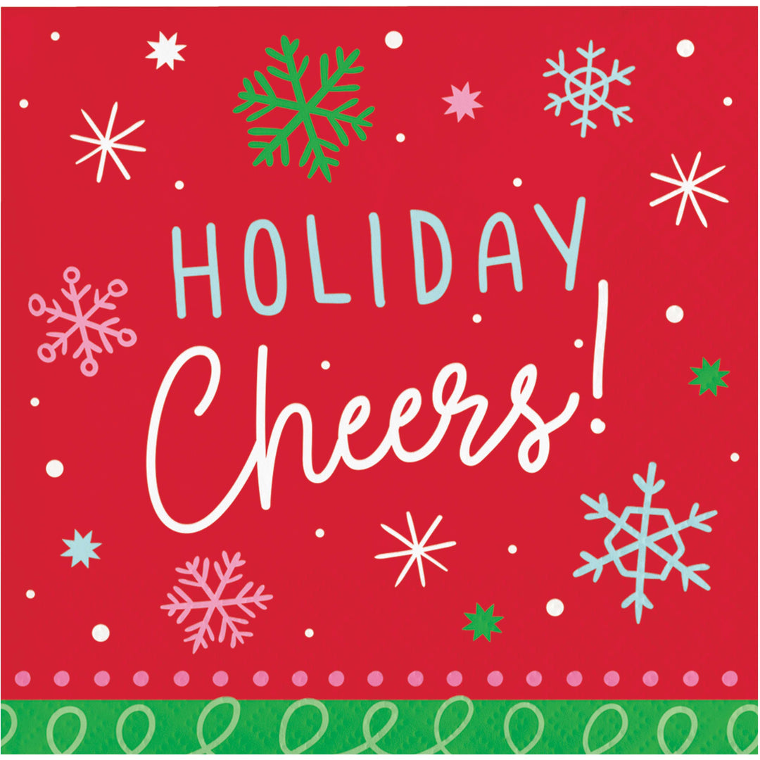 Creative Converting 376116 10" X 10" Holiday Cheers Beverage Napkins
