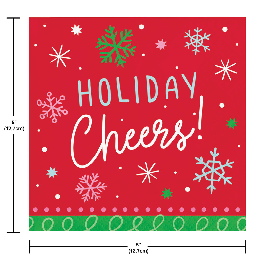Creative Converting 376116 10" X 10" Holiday Cheers Beverage Napkins