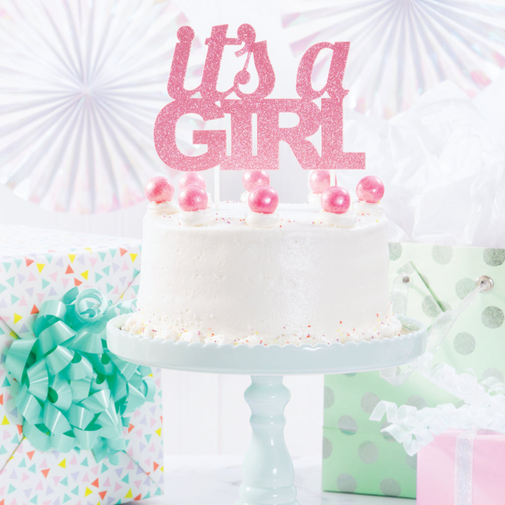 Creative Converting 335054 8" x 7" "IT'S A GIRL" Pink Cake Topper