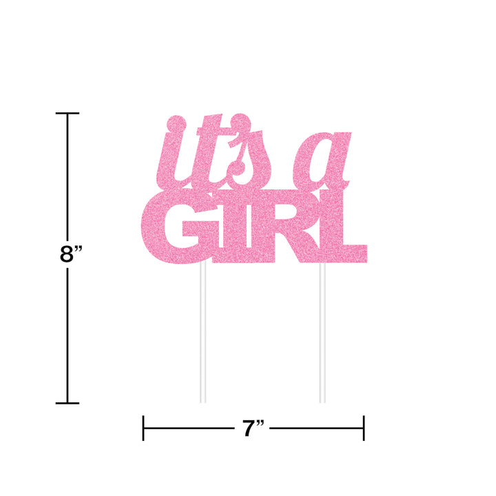 Creative Converting 335054 8" x 7" "IT'S A GIRL" Pink Cake Topper