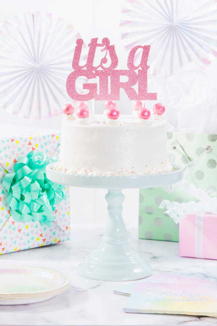 Creative Converting 335054 8" x 7" "IT'S A GIRL" Pink Cake Topper