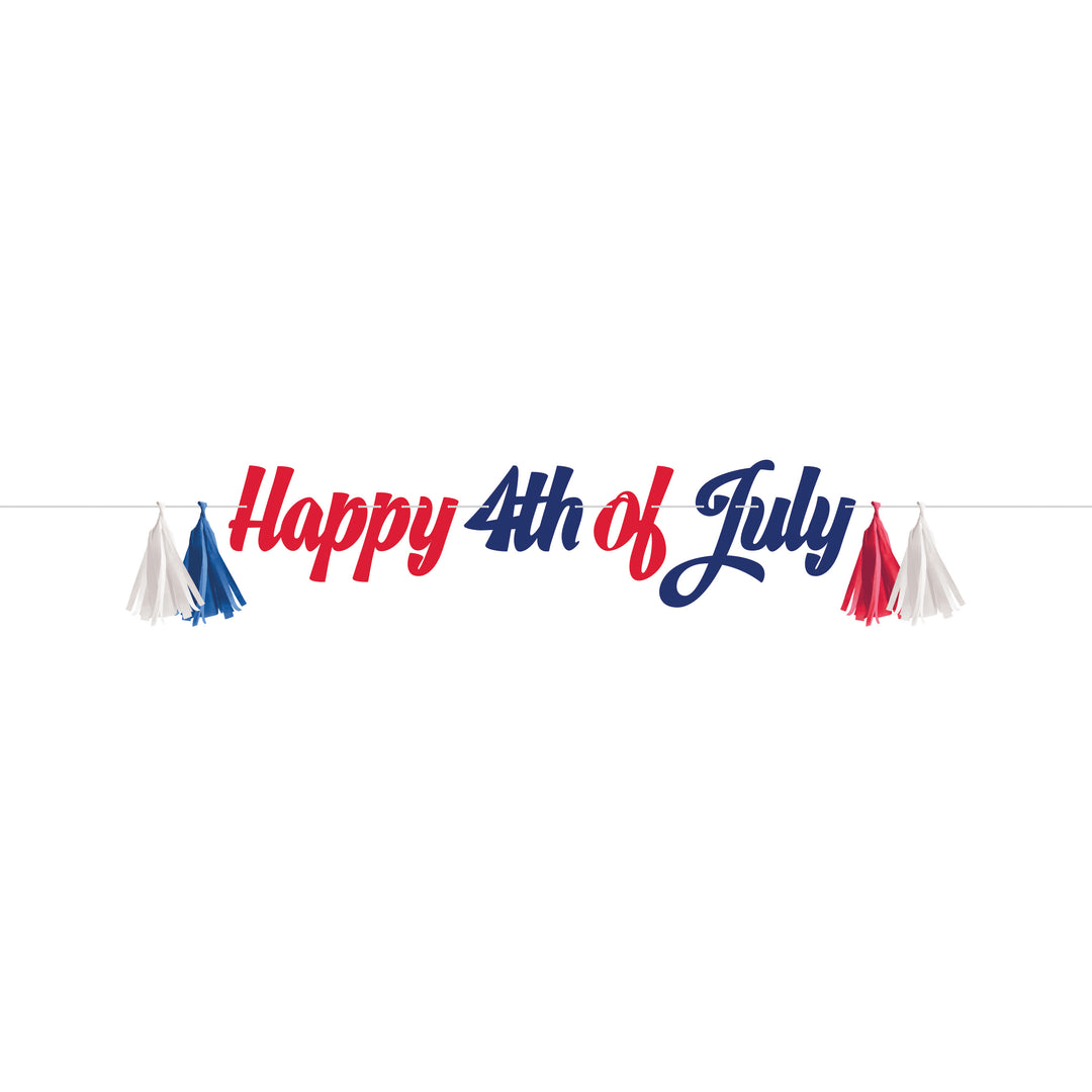 Creative Converting 369469 "Happy 4th of July" Cardstock Banner with Tissue Tassels