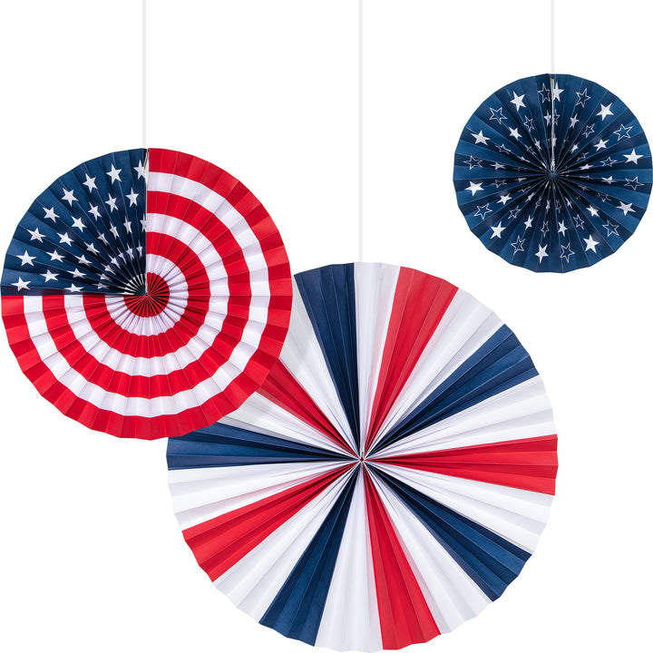8", 12", and 16" Red, White and Blue Patriotic Fan