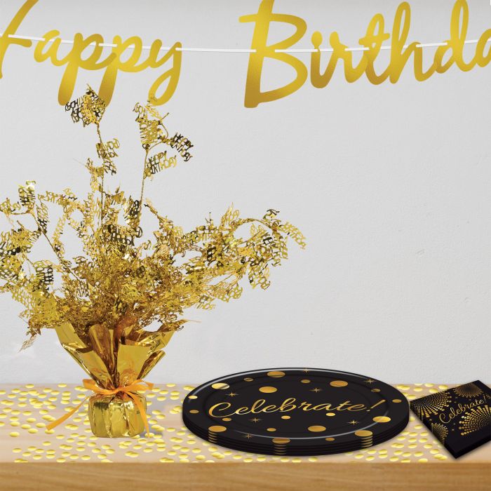 Beistle 50809-GD 15" Gold Happy Birthday Centerpiece