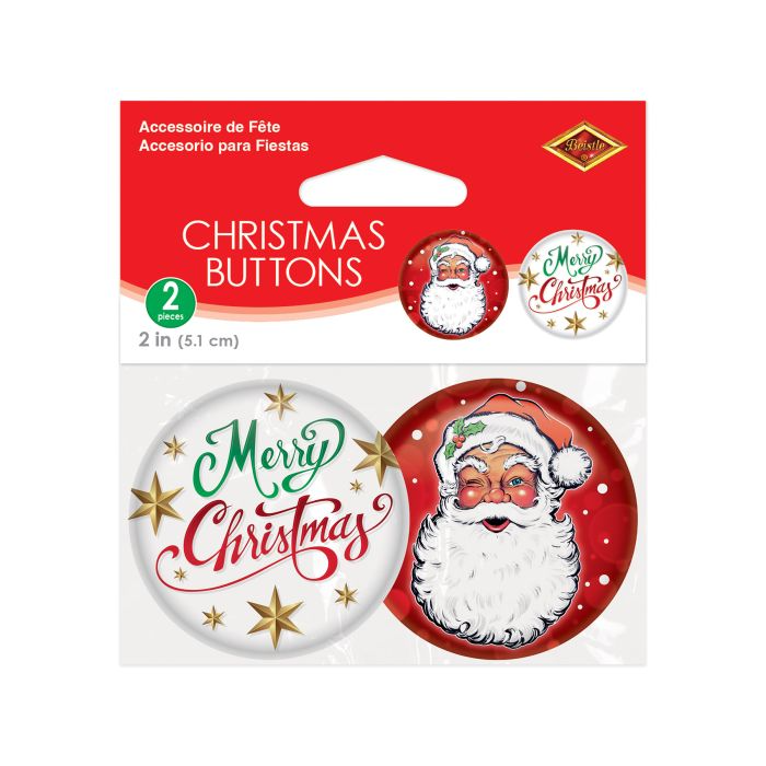 Beistle 2" Christmas Buttons 2/Pack