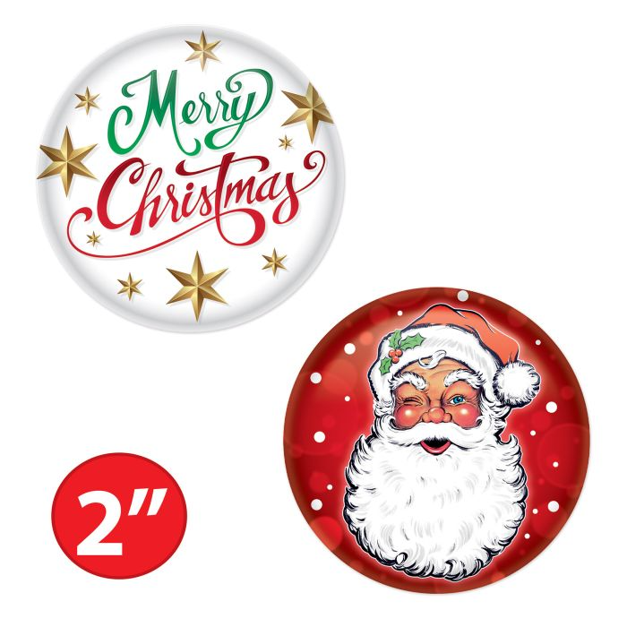 Beistle 2" Christmas Buttons 2/Pack