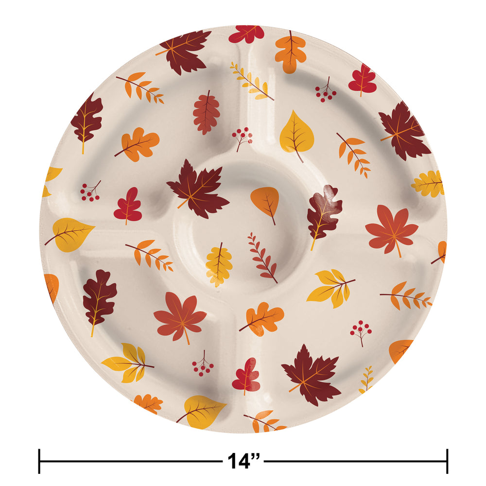 Creative Converting 375862 14" 5 Compartment Lazy Suzy Fall Leaves Tray