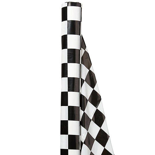 40 Inch x 150 Feet Roll Plastic Tablecover - Black & White Checkered