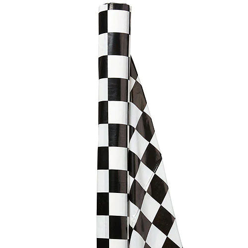 40 Inch x 150 Feet Roll Plastic Tablecover - Black & White Checkered Tablemate