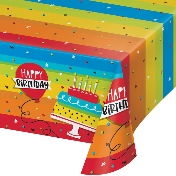 Creative Converting 332465 54" X 108" Hoppin Birthday Cake Plastic Tablecover Creative Converting