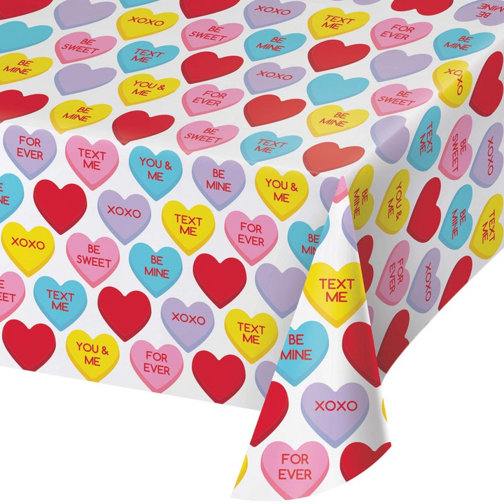 Beistle Candy Hearts Plastic Table Cover 102" x 54" Beistle