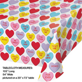 Beistle Candy Hearts Plastic Table Cover 102" x 54"