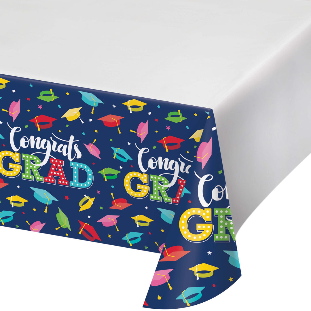 Creative Converting 374118 Glad to Be Grad Paper Table Cover 96" x 54"