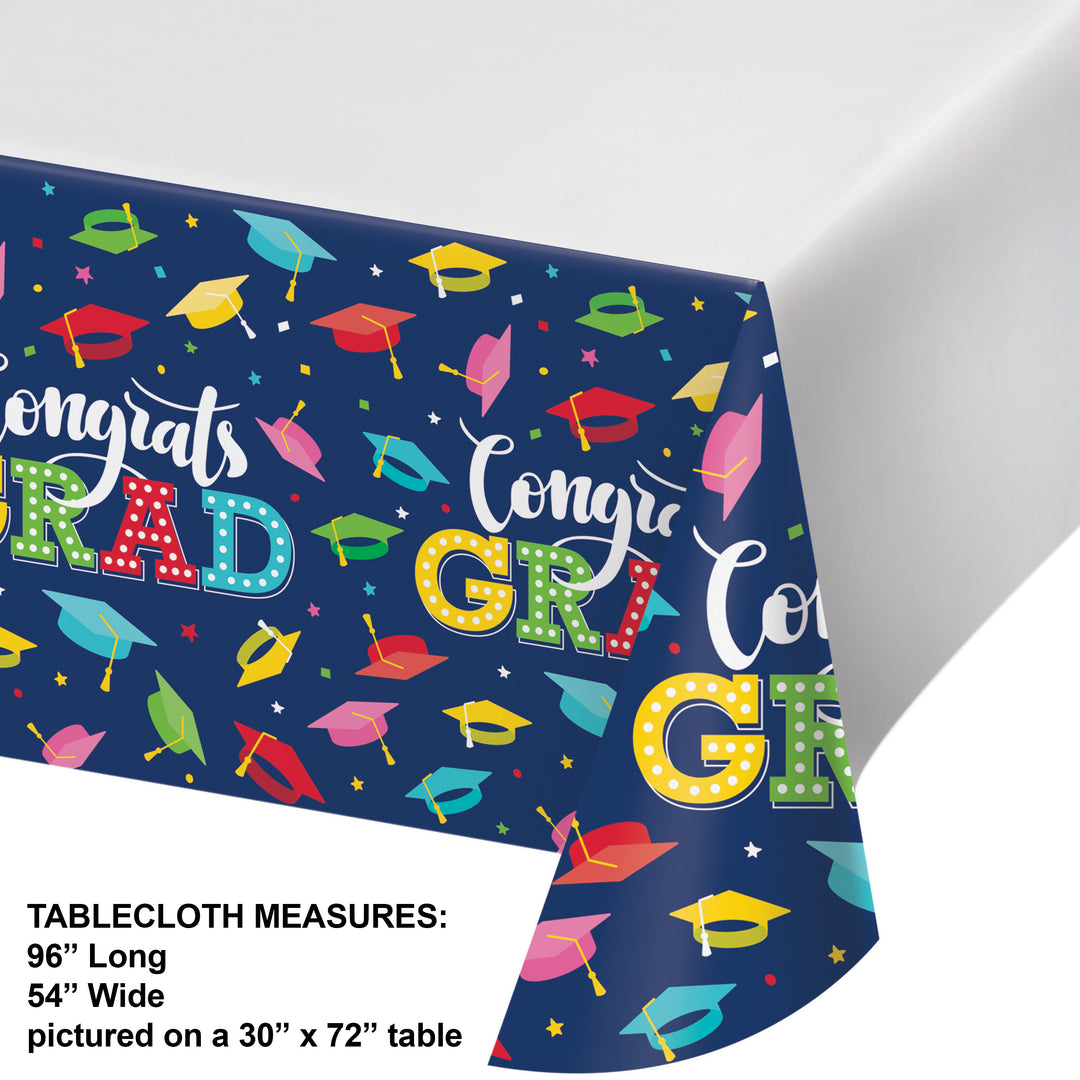 Creative Converting 374118 Glad to Be Grad Paper Table Cover 96" x 54"