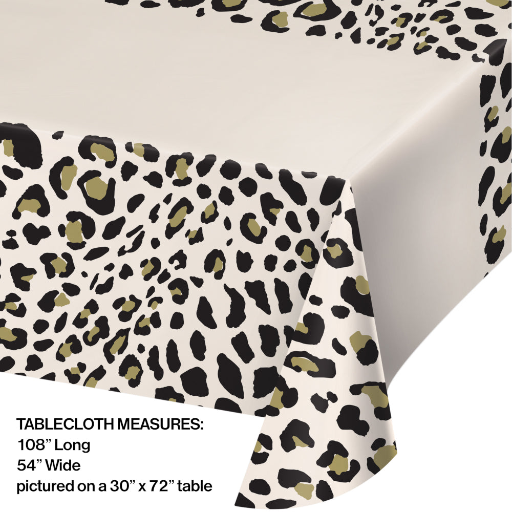 Creative Converting 354595 54" X 102" Black and Gold Leopard Paper Tablecover