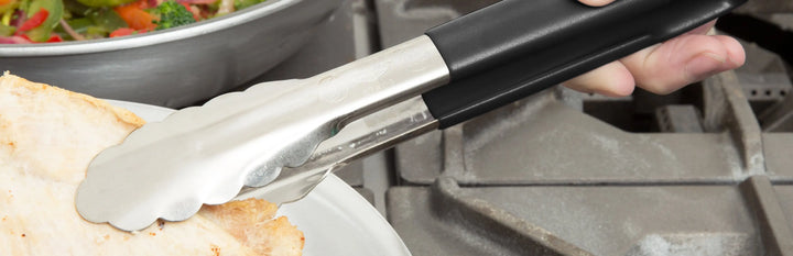 Vollrath 4780920 Stainless Steel One-Piece Scalloped Tongs with Black Kool-Touch Handle 9.5" Vollrath