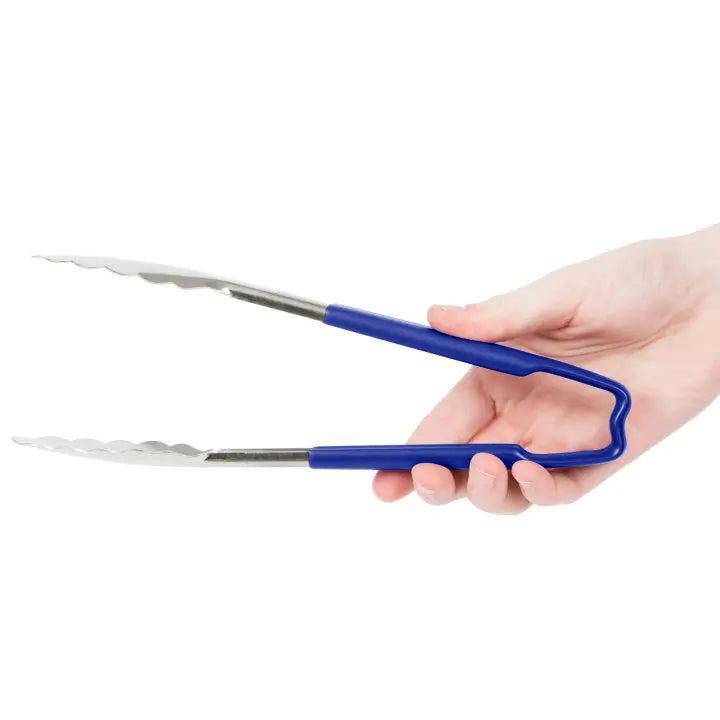 Vollrath 4780930 Stainless Steel One-Piece Scalloped Tongs with Blue Kool-Touch Handle 9.5" Vollrath