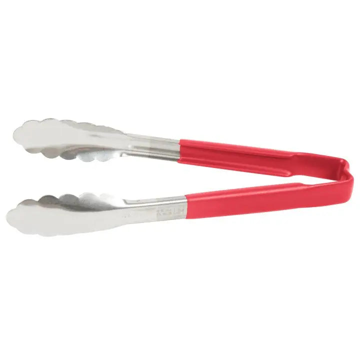 Vollrath 4780940 Stainless Steel One-Piece Scalloped Tongs with Red Kool-Touch Handle 9.5" Vollrath