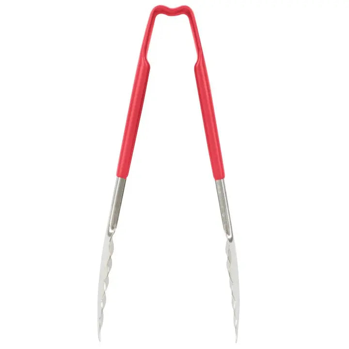 Vollrath 4780940 Stainless Steel One-Piece Scalloped Tongs with Red Kool-Touch Handle 9.5" Vollrath