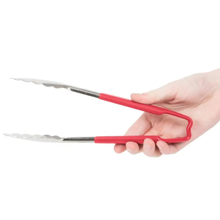 Vollrath 4780940 Stainless Steel One-Piece Scalloped Tongs with Red Kool-Touch Handle 9.5" Vollrath