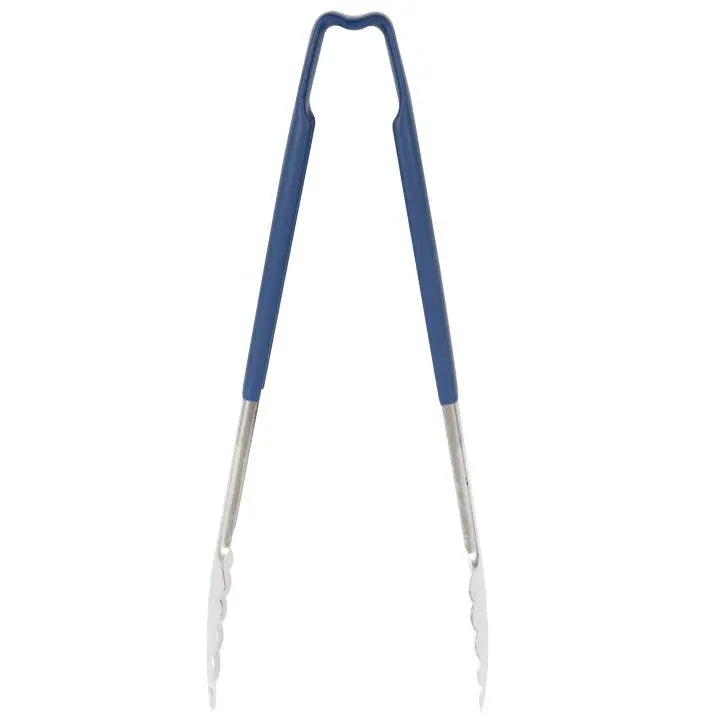 Vollrath 4781230 Stainless Steel One-Piece Scalloped Tongs with Blue Kool-Touch Handle 12" Vollrath