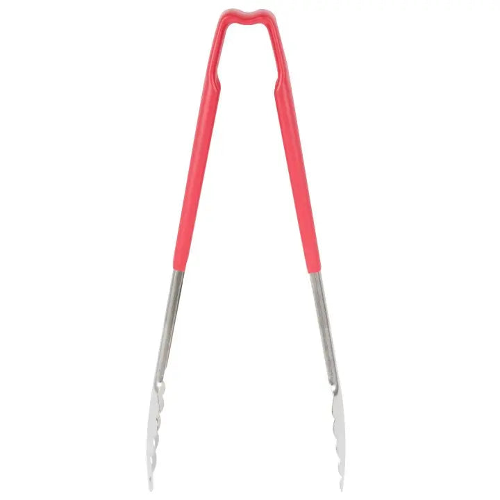 Vollrath 4781240 Stainless Steel One-Piece Scalloped Tongs with Red Kool-Touch Handle 12" Vollrath