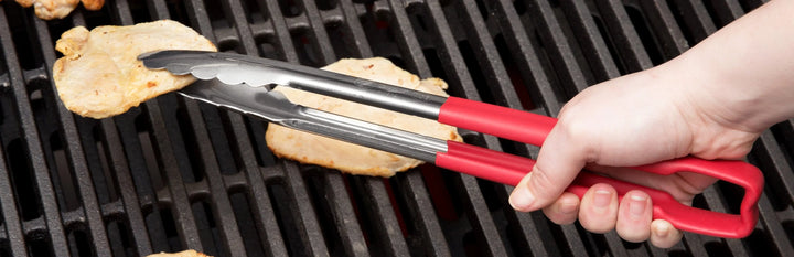 Vollrath 4781240 Stainless Steel One-Piece Scalloped Tongs with Red Kool-Touch Handle 12" Vollrath