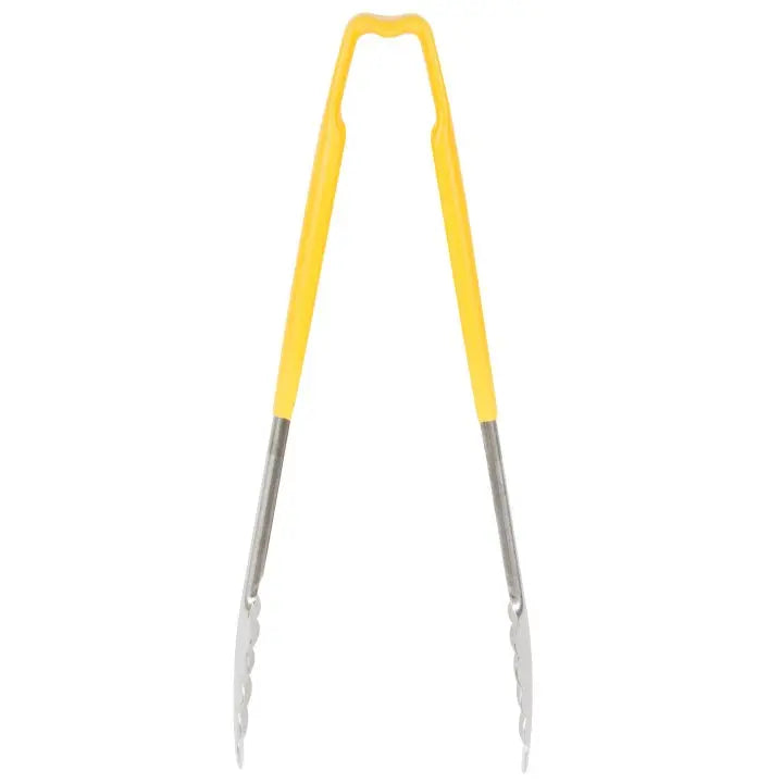 Vollrath 4781250 Stainless Steel One-Piece Scalloped Tongs with Yellow Kool-Touch Handle 12" Vollrath