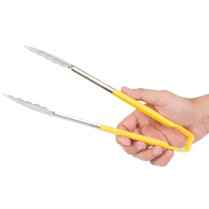 Vollrath 4781250 Stainless Steel One-Piece Scalloped Tongs with Yellow Kool-Touch Handle 12" Vollrath