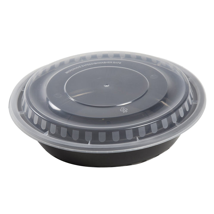 ITI 48 Ounce Black Clear Top Round Polypropylene To Go Combo Container, 150/Case International Tableware