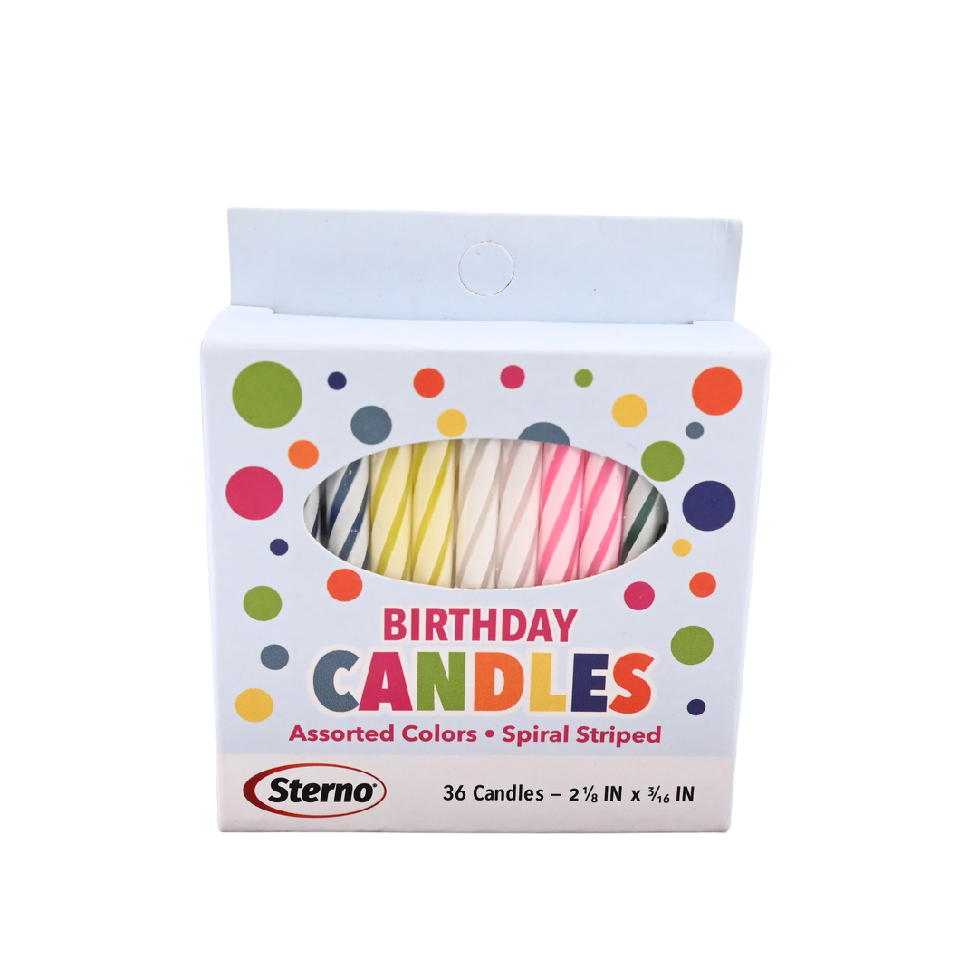 Multi-Colored Spiral Striped Birthday Candles Pack of 36