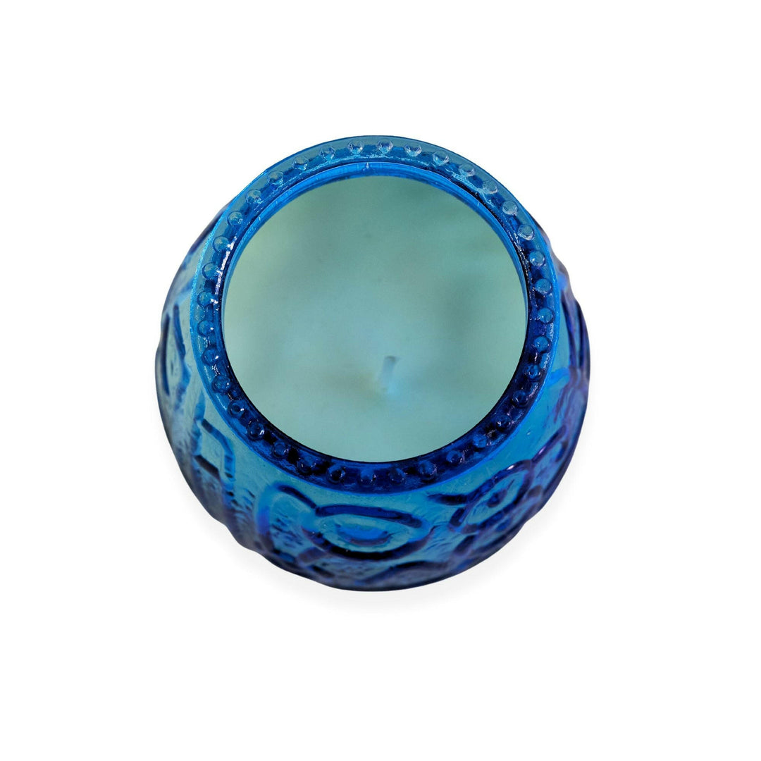 LeoLight 432BL 45 Hour Blue Glass Venetian Lowboys Wax Candle LeoLight