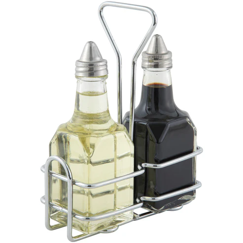 Winco G-104S 6 Oz Square Oil And Vinegar Cruet With Holder Set
