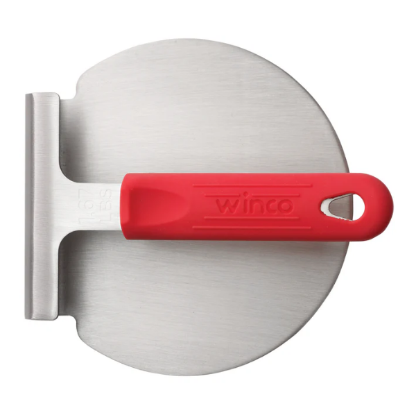 Winco SWS-6 18/8 Stainless Steel Smashed Burger Press with Red Silicone Sleeve Winco