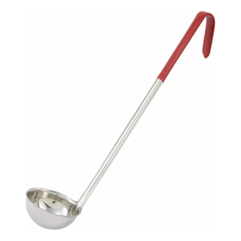 Winco LDC-2 Stainless Steel Red Handle One-Piece Ladle Winco