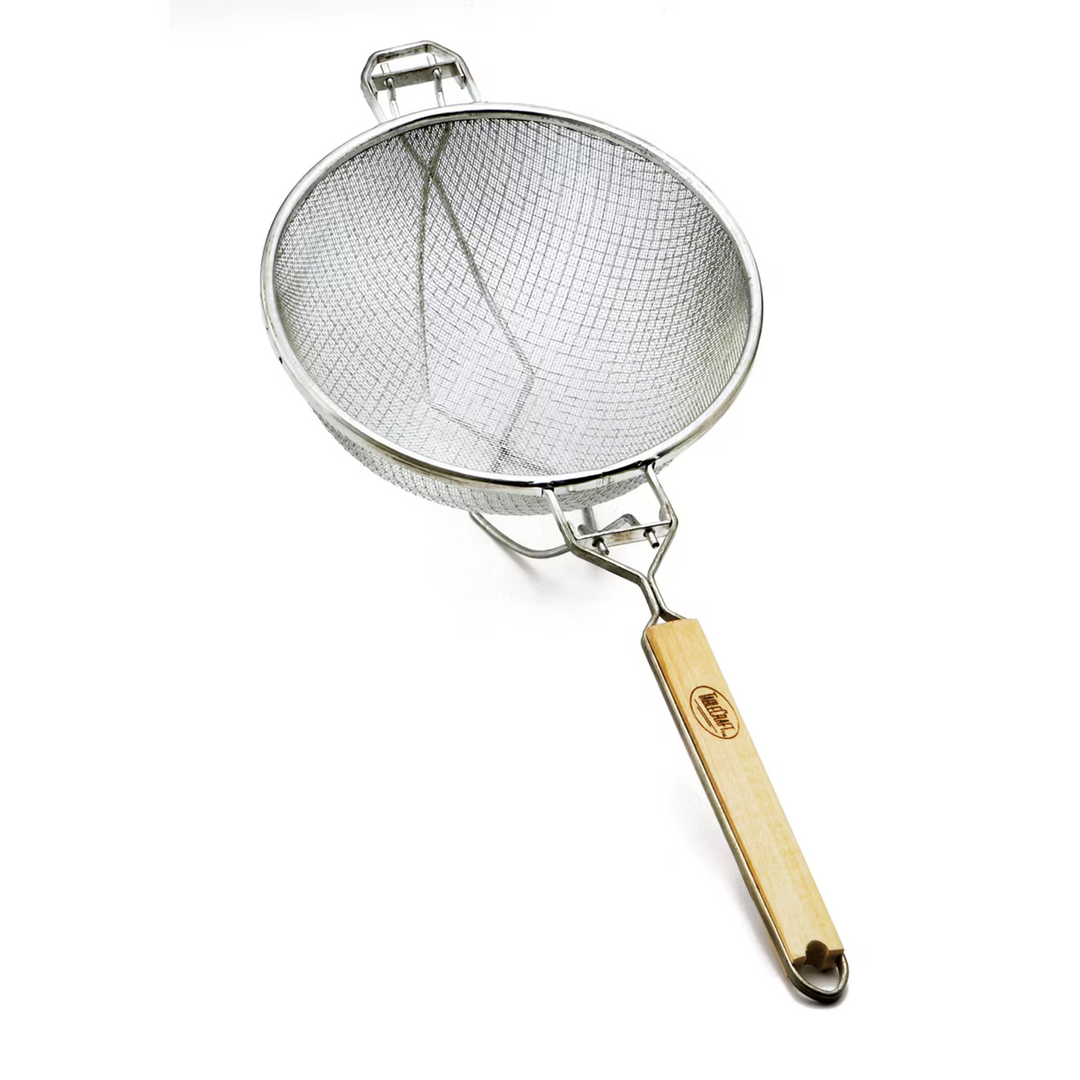Tablecraft 1024 33.5" Reinforced Wood Handle Medium Mesh Strainer